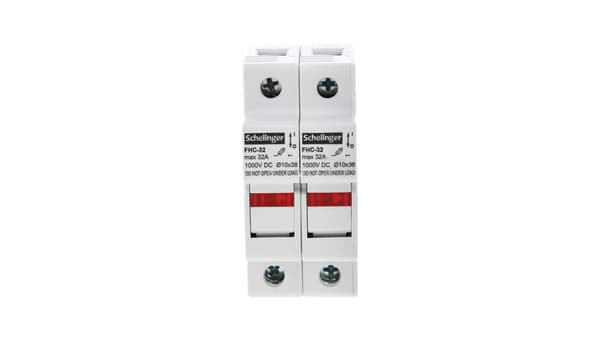 2-FELT SIKRINGSBASE TIL INDSATS 10x38 1000V DC MAKS. 32A MED LYS