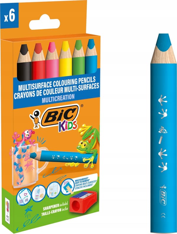 Bic MULTISURFACE blyanter 6 stk + blyantspidser 3086123727816 6 farver (515220)