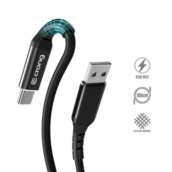 Kabel USB Crong USB-A - USB-C 1,5 m Sort (CRG-AL15USAC-BLK)