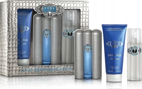 SET CUBA ORIGINAL Prestige Platinum EDT spray 90ml + DUSCHGEL 200ml + AS Lotion 100ml