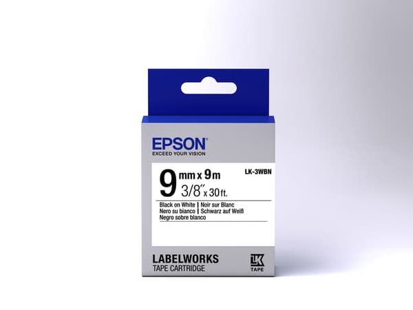 EPSON LC-3WBN9 Standard Svart på Vit tejp 9mm
