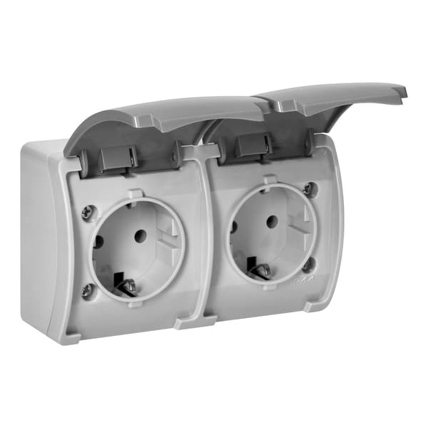 2x2P+kaksoispistorasia Schuko AQUATIC, IP44, harmaa-grafiitti