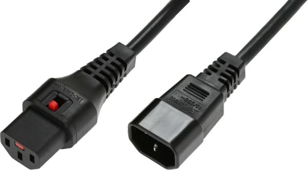 MicroConnect strømkabel C13 IEC Lock - C14 sort 2m, PC1021 1.00mm2, 2M, SORT H05VV-F. 100 stk. i hver kasse