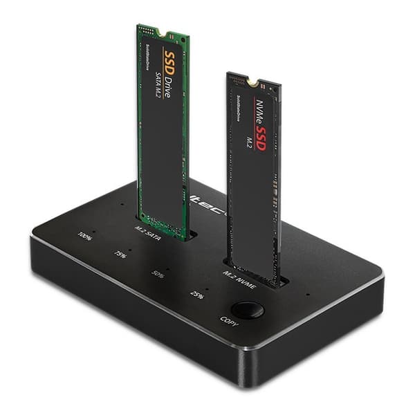 Qoltec M.2 SSD-dockningsstation | NVMe| SATA | USB-C | DUBBEL 2 x 2TB