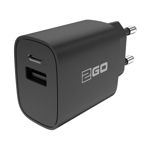2GO 20W 2-ports oplader 1x USB-A og 1x USB-C sort