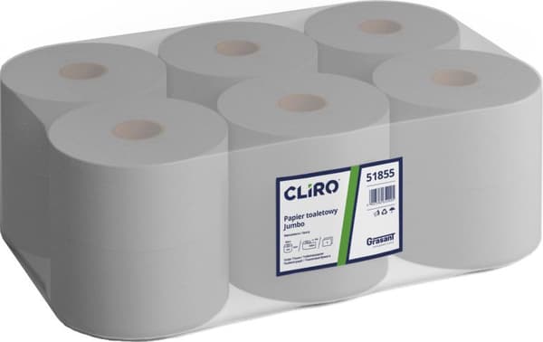 Cliro Cliro - Jumbo toalettpapper, återvunnet papper, 12 rullar, 130 m - Grå
