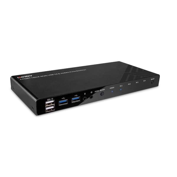 LINDY HDMI 4K60 KVM-switch, USB 3.0 og lyd 4-port