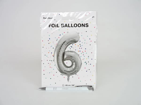 Party Deco Folieballon Nummer \"6\", 86cm, sølv universal