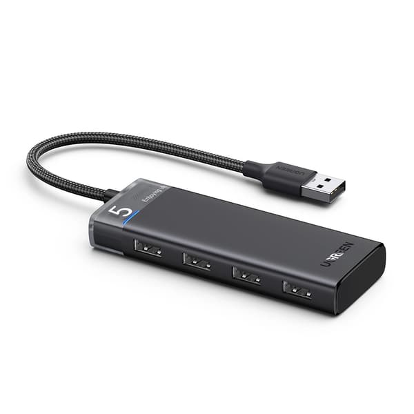 Ugreen CM653 HUB med 4 USB-A-porte og USB-A-strømkabel – Sort