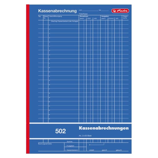 Kassekladde Herlitz A4 502 2x 50 ark