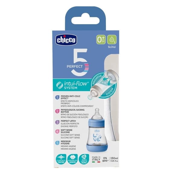 CHICCO FLASKE 5P PLAST SIL.150ML LANGSOM DRENG