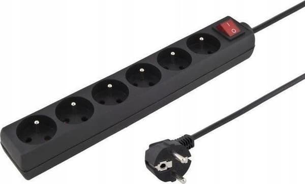PREMIUMCORD Prelocking power 230V 5m 6 pistorasiaa + kytkin, musta