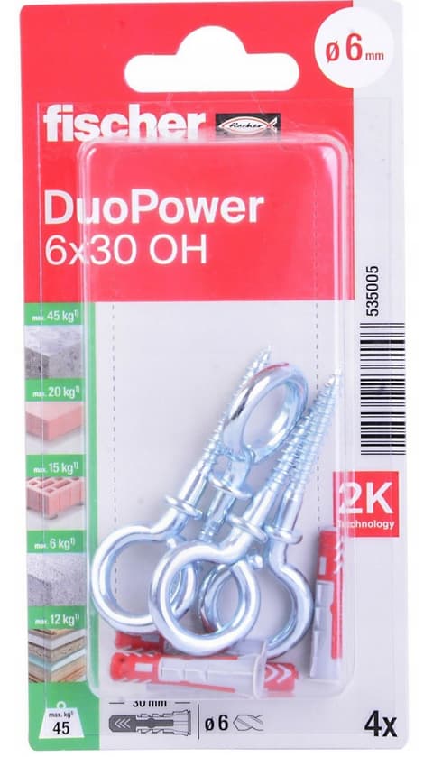 FISCHER KOLEK DUOPOWER 6x30 MED ÖGLEKROK /4st