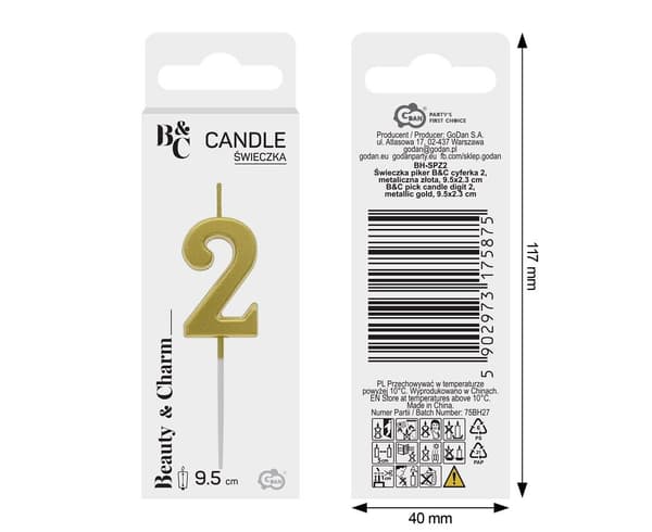Piker-kansi B&C numero 2 metallikulta 9,5x2,3 cm BH-SPZ2