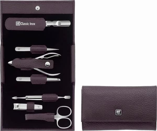 Zwilling CLASSIC tryklås læderetui, lilla, 7 stk.