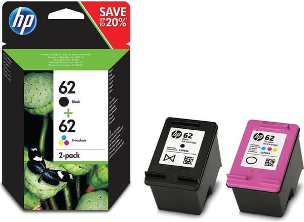 HP 62 Twin Pack - 2-pak - sort, farvebaseret trefarvet - original - blækpatron