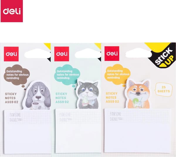 Deli SELVKLÆBENDE NOTESBOG DELI A55902 RÆV/KAT/HUND 25 ARK