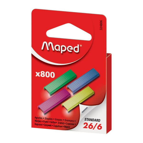 Färgglada häftklamrar 26/6 800st MAPED