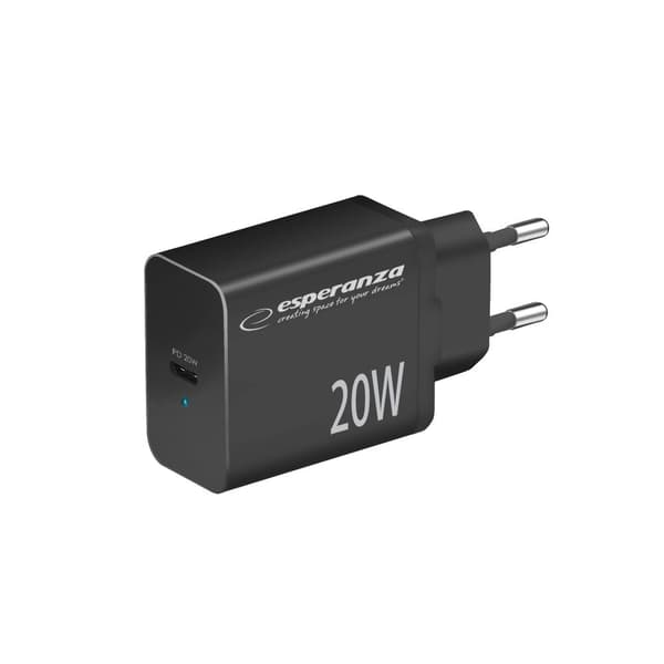 ESPERANZA QUICK POWER OPLADER 20W USB-C PD SORT
