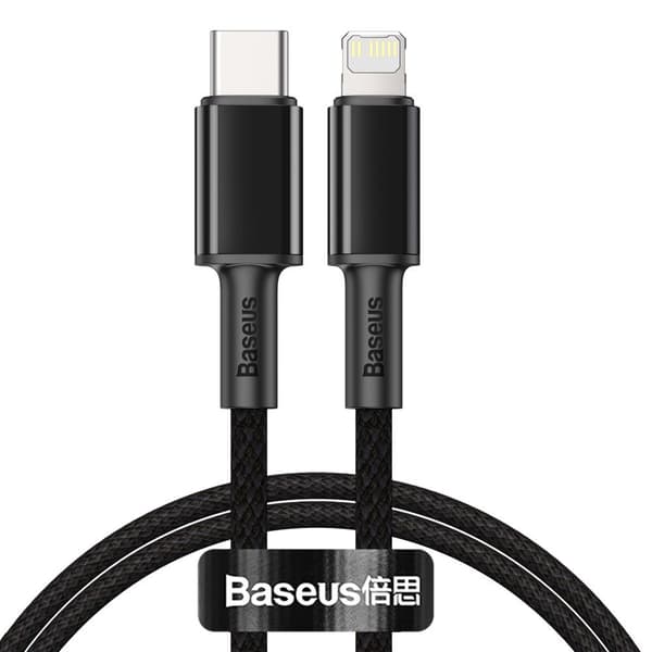 Baseus Type-C - Lightning tiheästi punottu pikalatauskaapeli PD 20W 1m Musta (CATLGD-01)