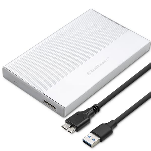 Qoltec aluminiumskabinet | 2,5\" HDD Solid State Drive-lomme | SATA | USB 3.0 | Superhastighed 5 Gb/s | 2 TB | Sølv