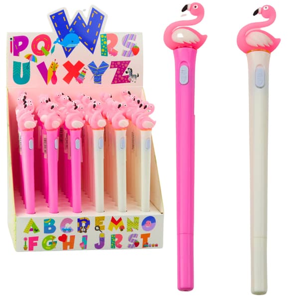 Lysende kuglepen lyserød flamingo blåt blæk 0,7 mm mix