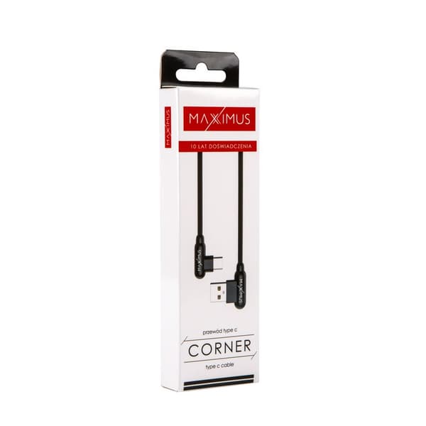 Maxximus USB-kabel MX CORNER FAST CHARGE TYPE-C 2.4A /1m, SVART/SVART, VIT