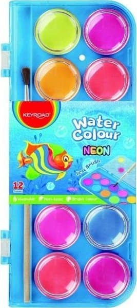 Vandmaling neon med pensel 12 farver