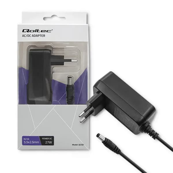 Qoltec pistokevirtalähde 27W | 9V | 3A | 5.5*2.5