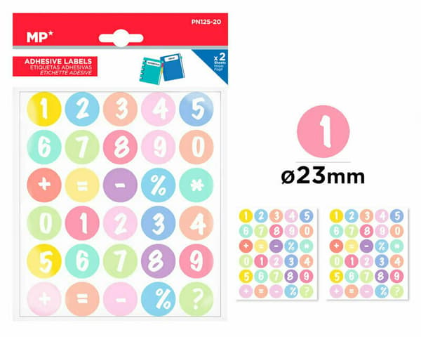 Kellotaulu- ja matemaattiset tarrat 23mm 2 MP arkkia