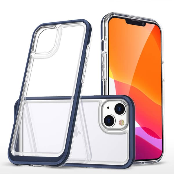 Klare 3i1 etui til iPhone 14 Plus silikoneetui med blå ramme