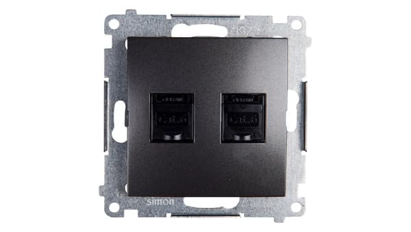 Kontakt-Simon Computerstikdåse SIMON54 dobbelt 2xRJ45 kat.6 med overskyet antracit - D62.01/48