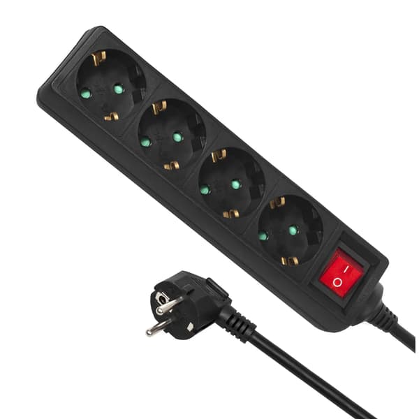 Maclean strømskinne 4 stik 5 m sort (MCE194)