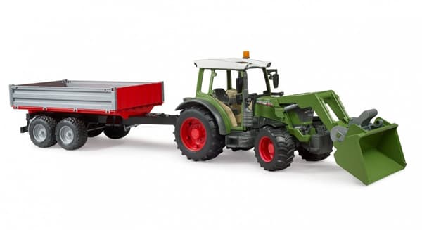 Fendt Vario 211 med frontlastare och släpvagn med fällbara sidor