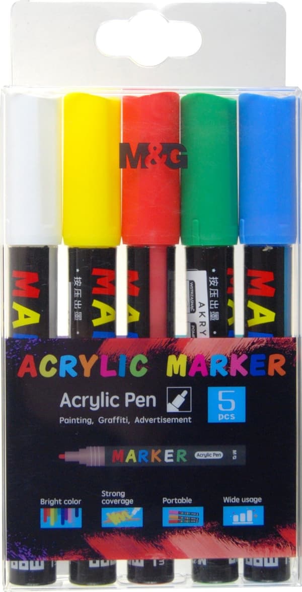 Akrylmarkører 1-2mm 5 farver