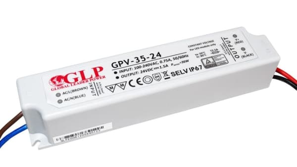 Strømadapter 36V/1A, CV, Ikke-PFC, IP67 plastik,