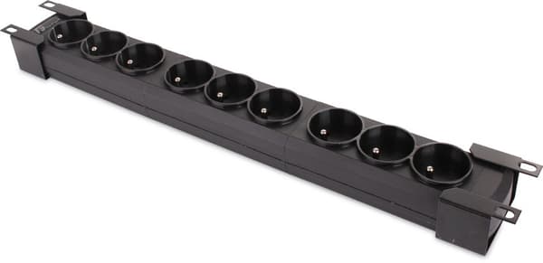 Rack strømskinne 19 1U, 9 PL/FT stikdåser 230V/10A, sort GF-9R30/FR