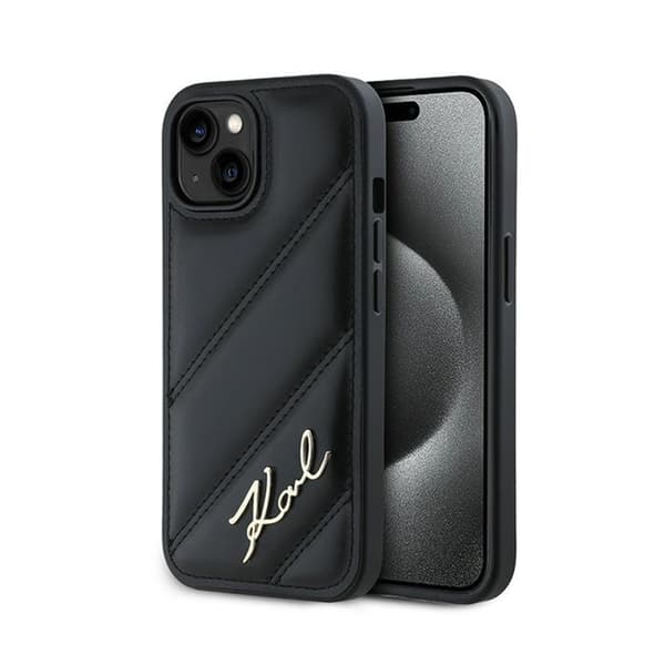 Karl Lagerfeld KLHCP15MPQDSMGK Apple iPhone 15 Plus / 14 Plus hårt skal Diagonal Quilted Script svart