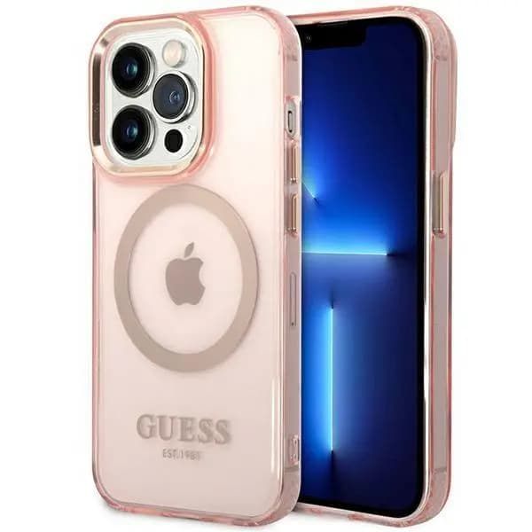 Guess GUHMP14XHTCMP iPhone 14 Pro Max 6,7\" rosa/rosa Hardcase Guld Outline Translucent MagSafe