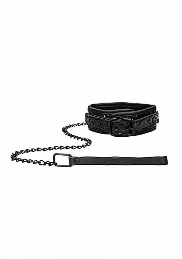 Lyxigt halsband med koppel - Svart