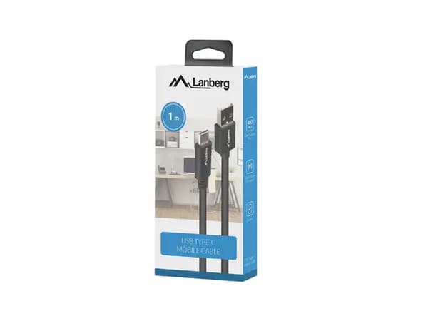 Lanberg USB-kabel USB-A - USB-C 1 m Sort (CA-USBO-15CU-0010-BK)