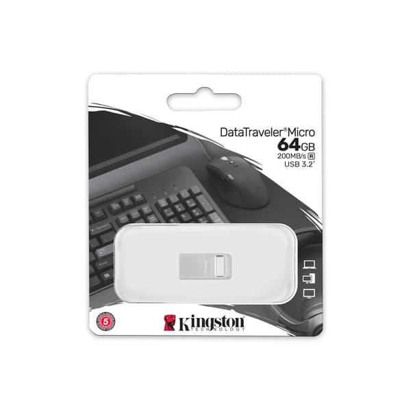Kingston USB-stick DataTraveler Micro - USB 3.2 Gen 1 (3.1 Gen 1) - 64 GB - sølv