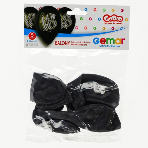 Premium balloner “18\", sort, 12\"/5 stk.
