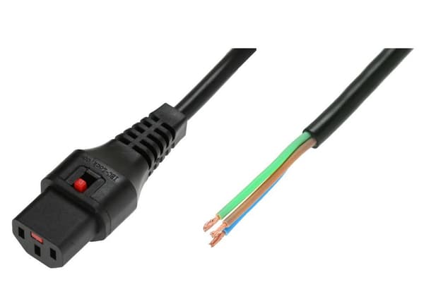 Virtajohto lukolla IEC LOCK 3x1mm2 OPEN/C13 suora Z 2m musta