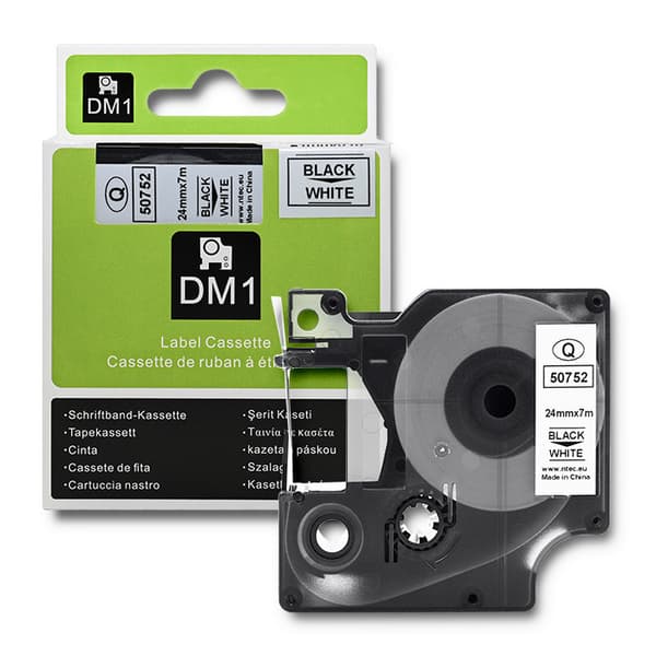 Qoltec Tape til DYMO D1 53713, 53718 | 24mm x 7m | Hvid/Sort print