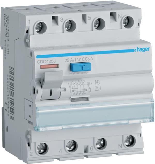 Hager Fejlstrømsafbryder 4P 25A 0.03A AC CDC425J