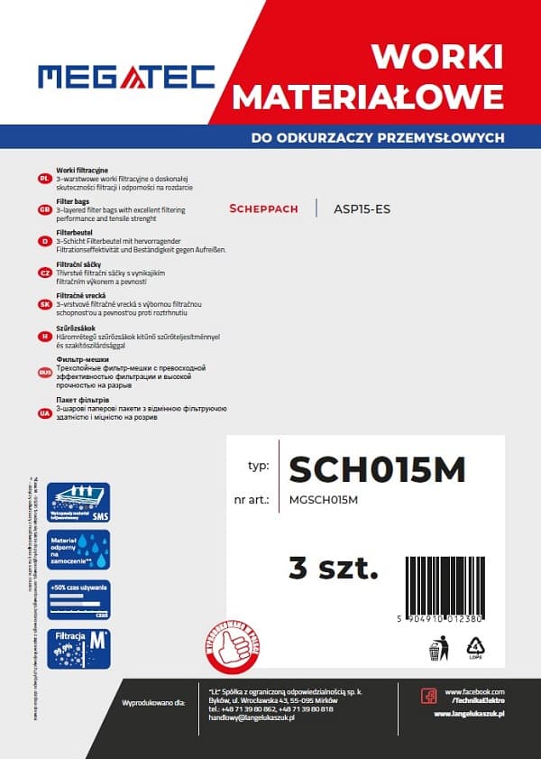 Dammsugarpåse Scheppach SCHEPPACH MATERIALPÅSAR UPP TILL 15L/3st SCHMGSCH015M