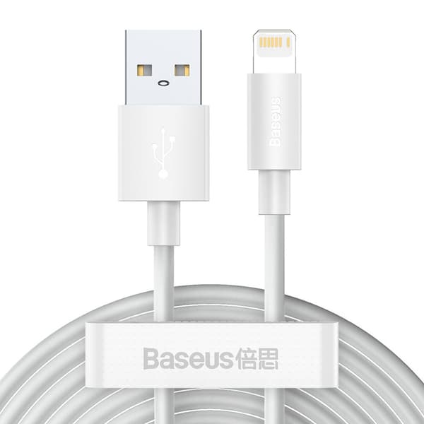 Baseus Lightning Simple Wisdom-kabel (2 st/set) 2.4A 1.5m Vit (TZCALZJ-02)