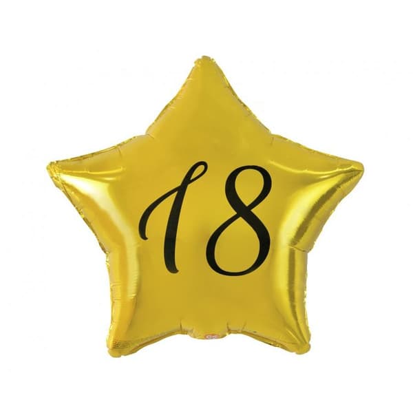 Folieballon “18\" stjerne guld, sort tryk, 19\" Godan