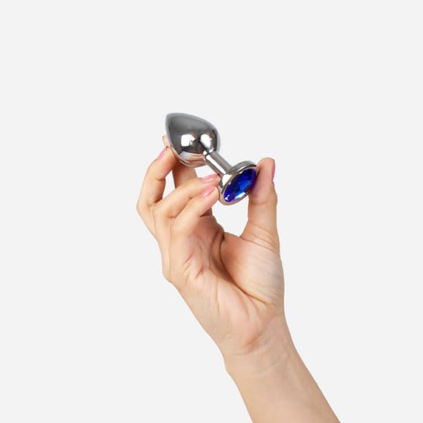 Secret Play Blå Aluminiumplugg M med Dekorativ Ädelsten, 8,5 cm